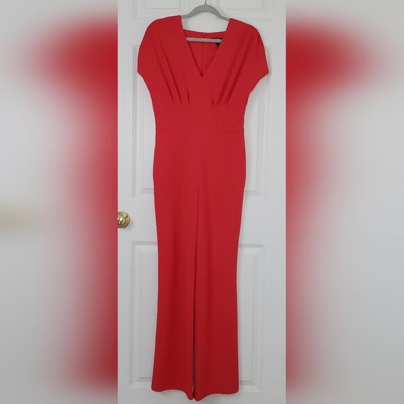 Maggy London Short-Sleeved (dolman) Crepe Jumpsuit Wide Leg Bittersweet Size 4